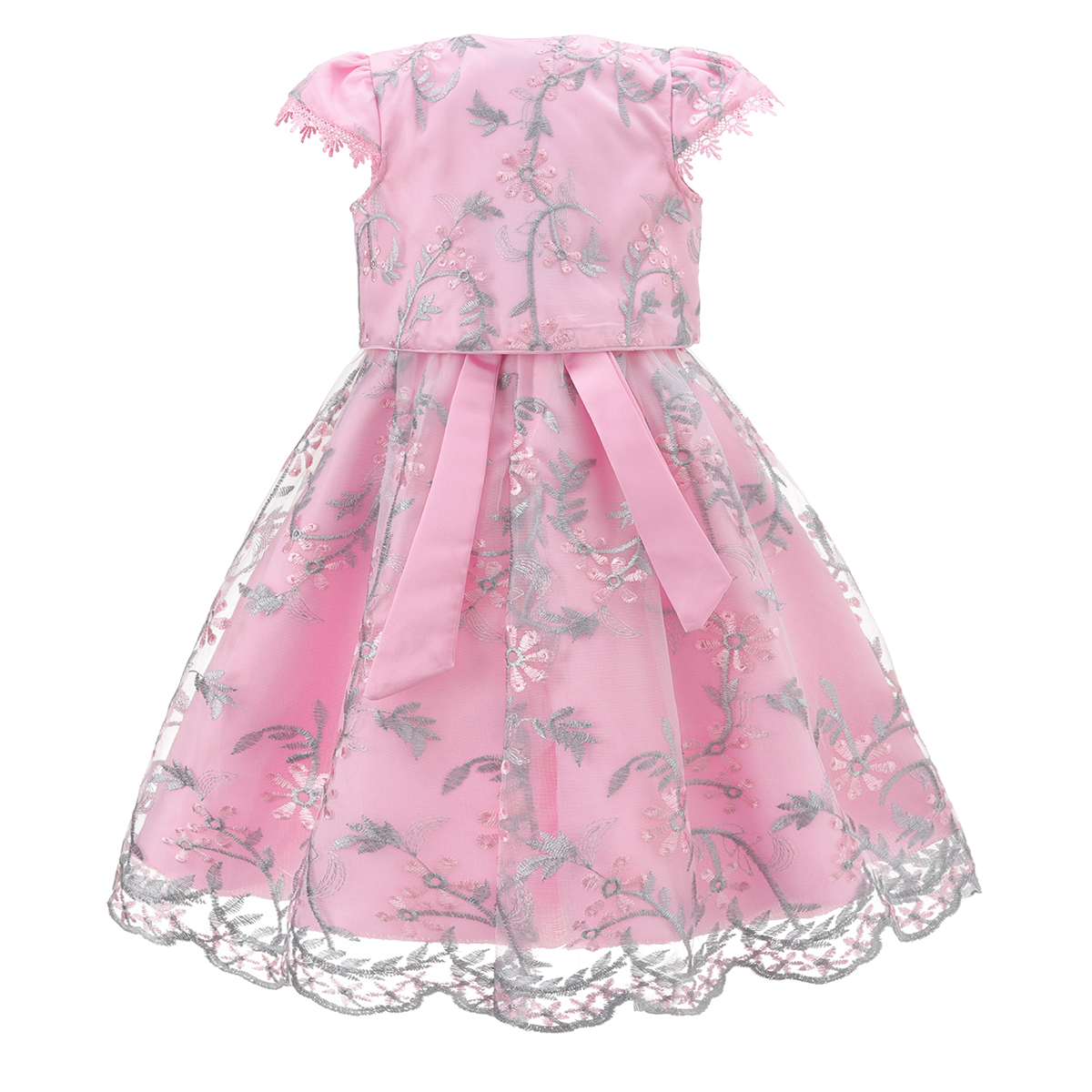 Pink Floral Embroidered Shrug Dress 6-24M