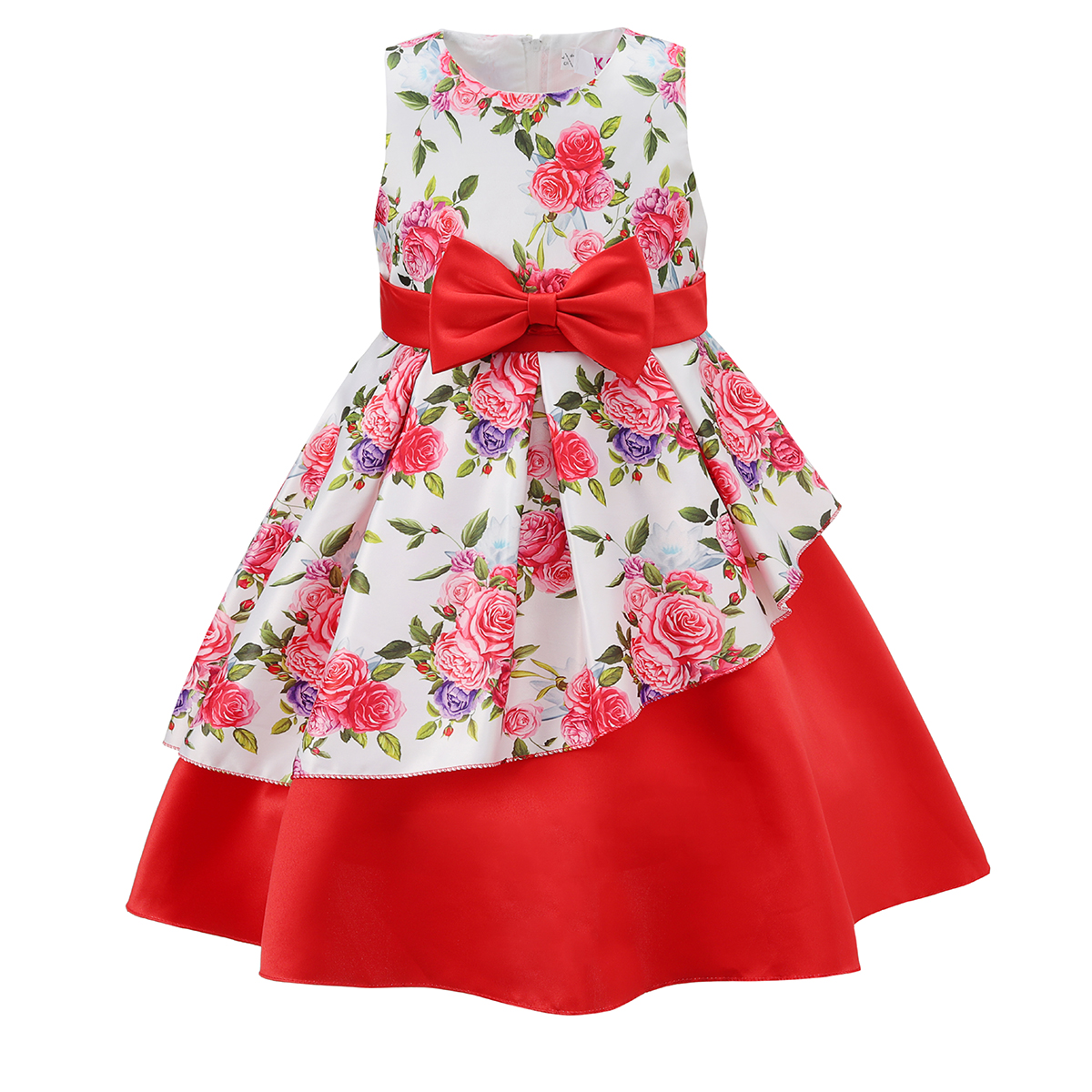 Red & White Floral Contrast Bow Dress 6-24M