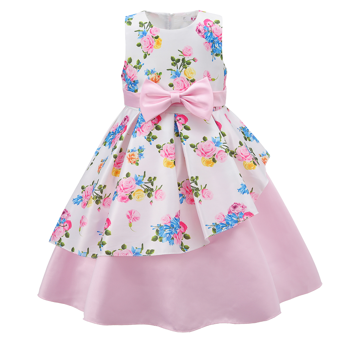 B/Pink & White Floral Contrast Bow Dress 6-24M