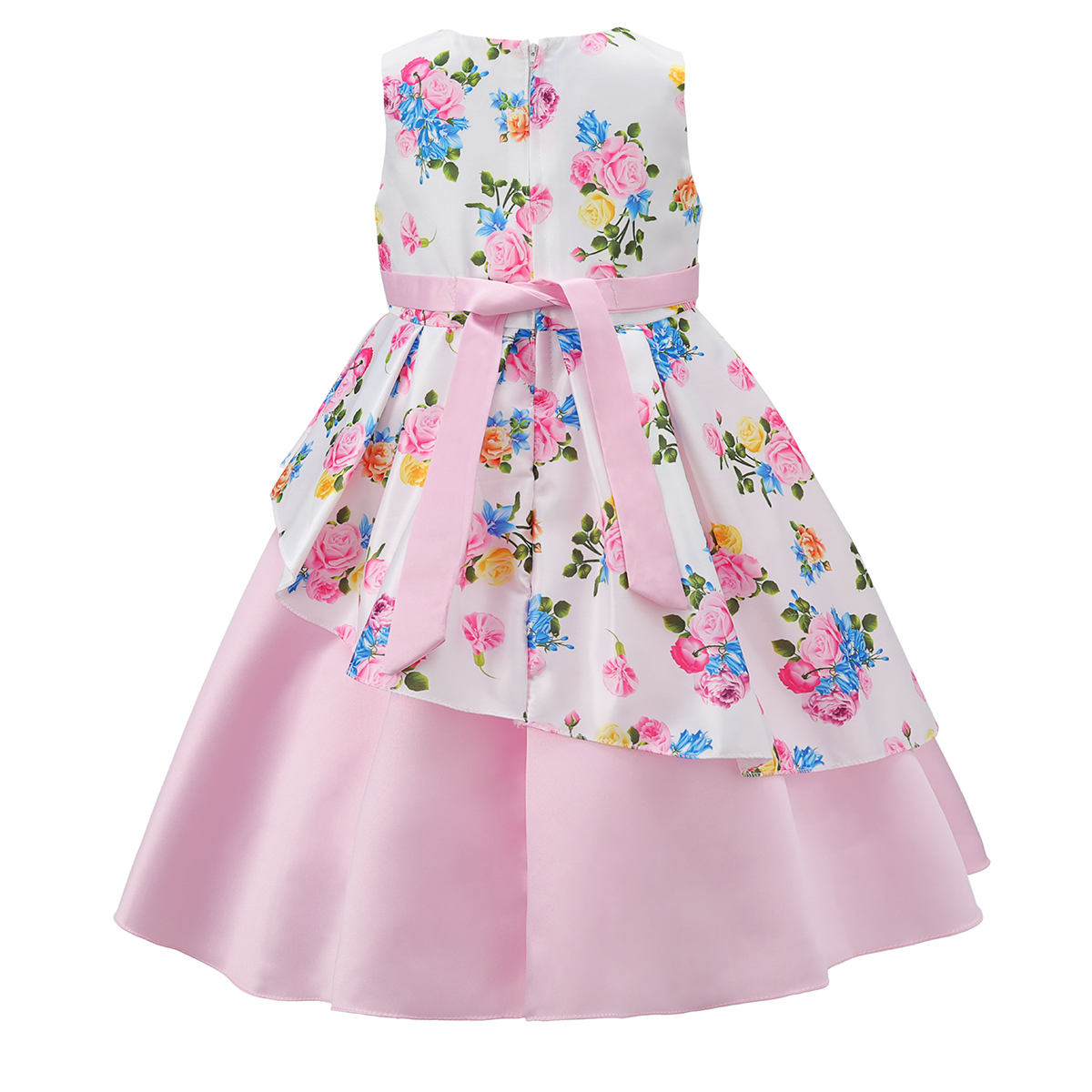 B/Pink & White Floral Contrast Bow Dress 6-24M