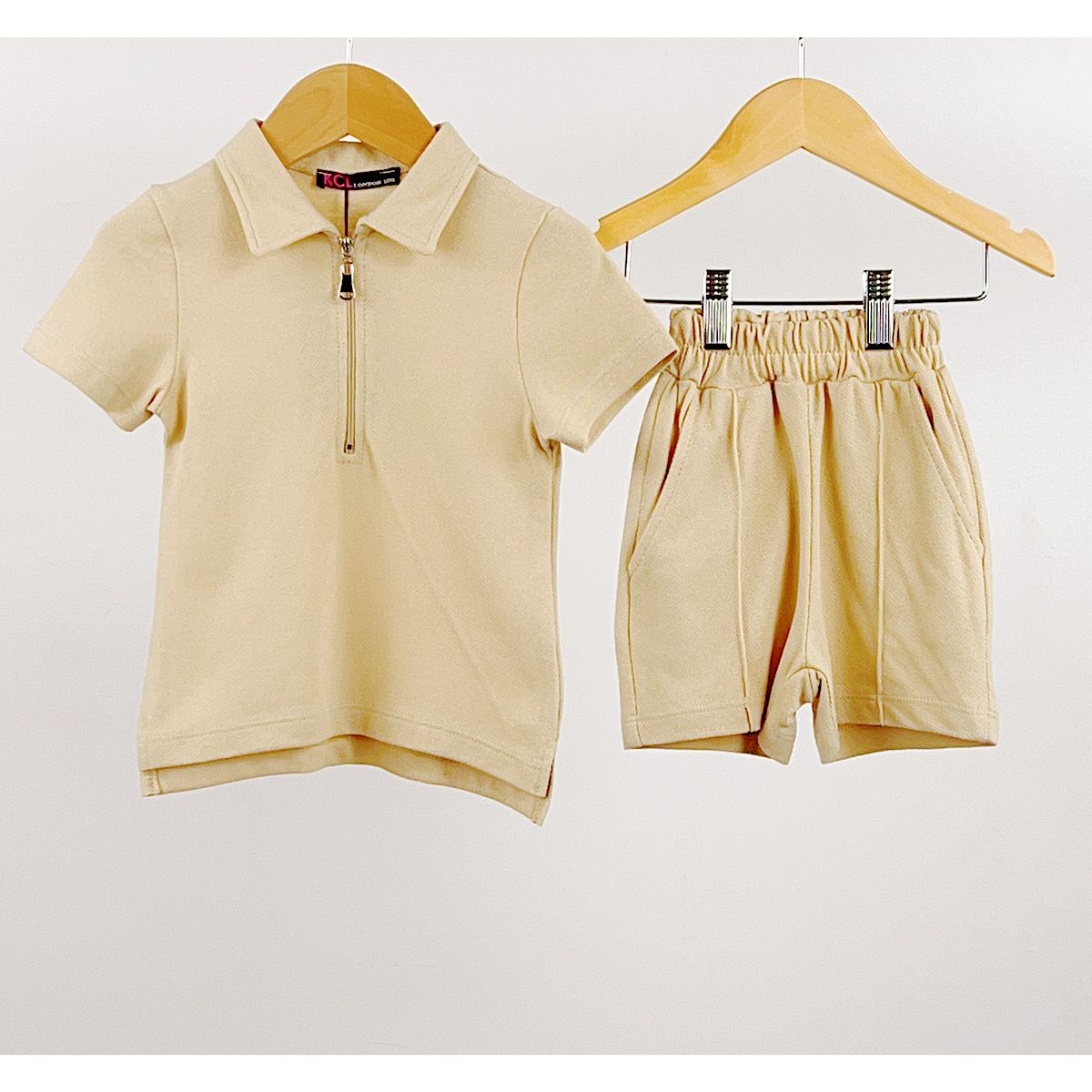 Beige Co-ord Zipped T-Shirt & Shorts Set 12-24M