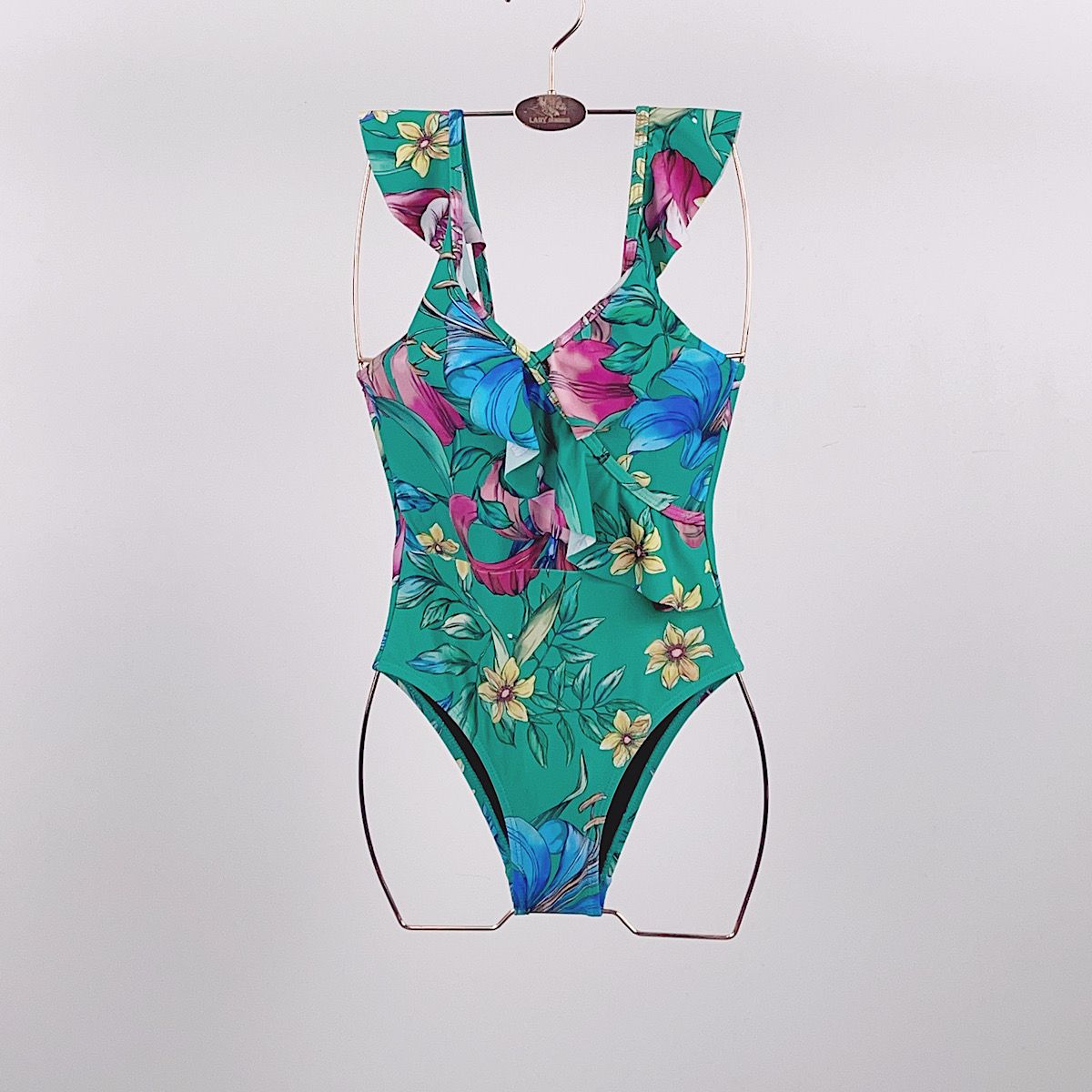 Set Of 3 Tropical Floral Print Ruffle Swimsuits 4 12 0996