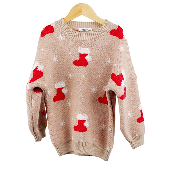 Beige Snowflake & Stocking Christmas Jumper 4-14