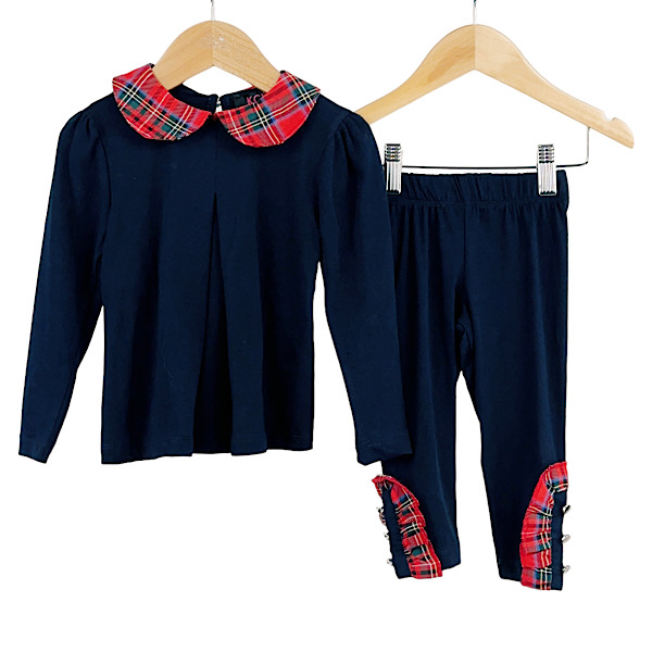 Navy & Tartan 2PC Top & Leggings Christmas Set 2-10