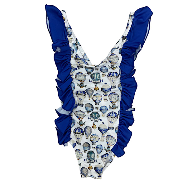 Girls Blue Balloon Bow Frill Swimsuit 12-24M