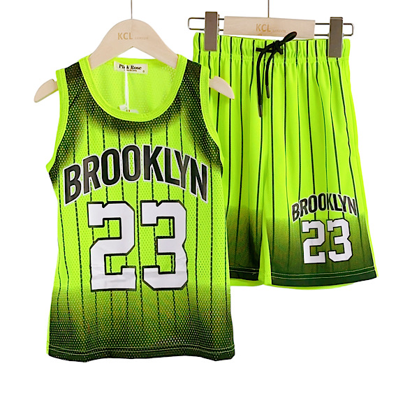 Green 23 Pinstripe Basketball Jersey Shorts Set 4 14