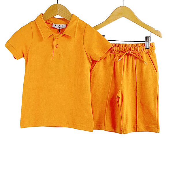 Samli Orange Button Poloshirt & Shorts Set 12-24M