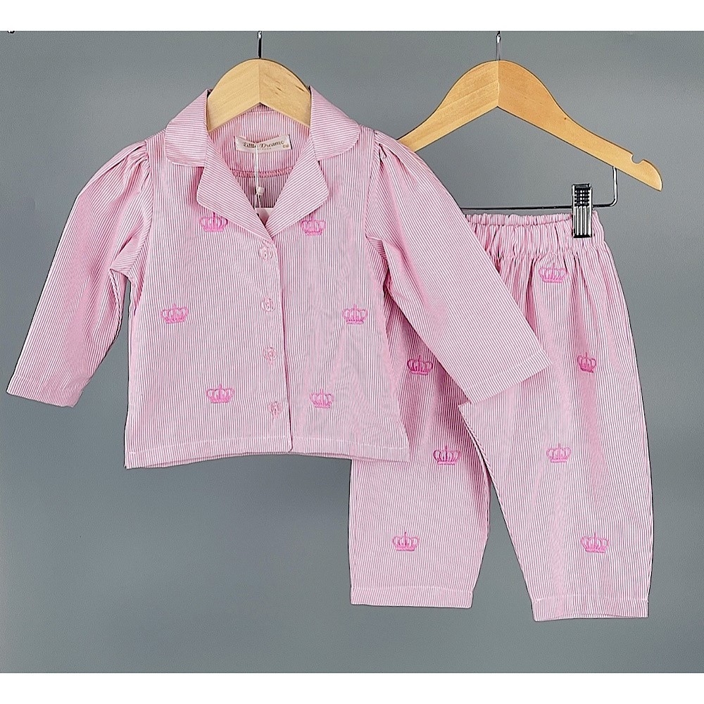 B/Pink Pinstripe Crown Motif PJ Set 6-24M