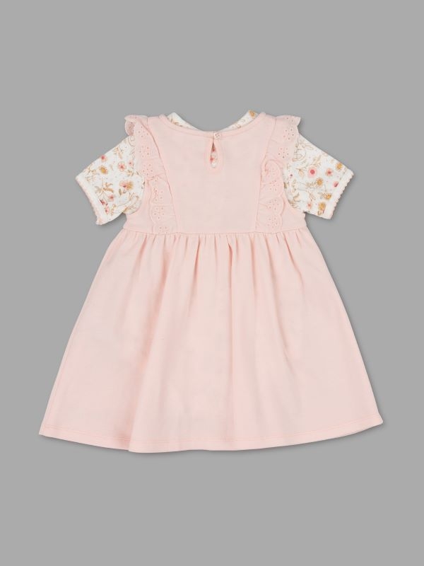 Pink Hare & Bunny Motif Empire Dress Set 0-18M