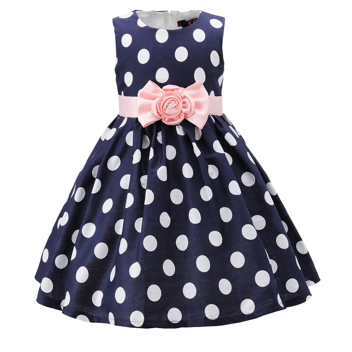 Navy & White Sleeveless Polka Dot Dress 6-24M