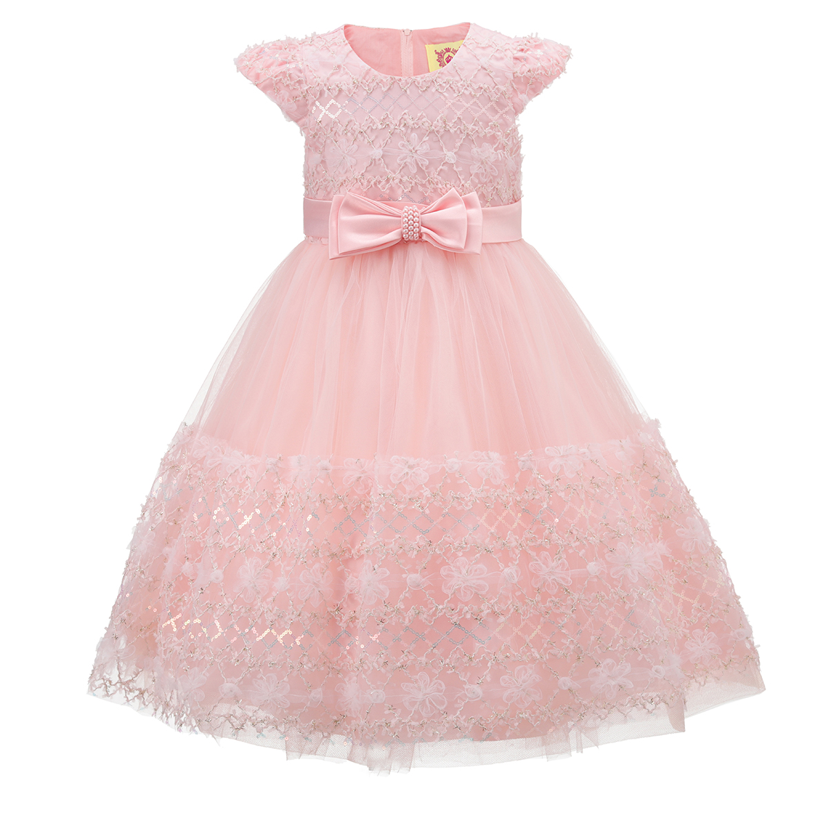 Baby Pink Embroidered Sequin Bow Dress 6-24M