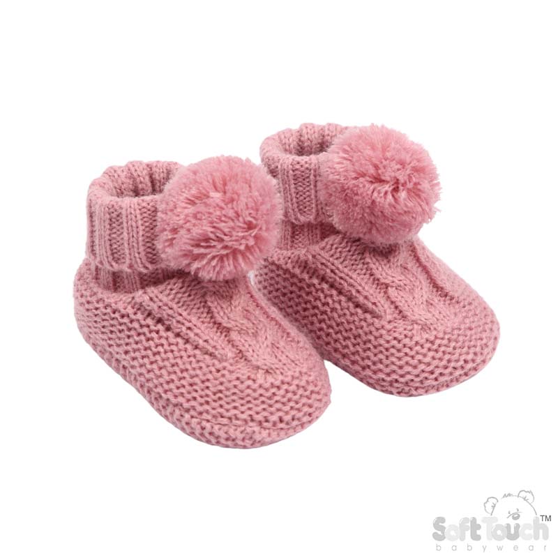 PomPom Cable Knit Sock Booties NB-12M