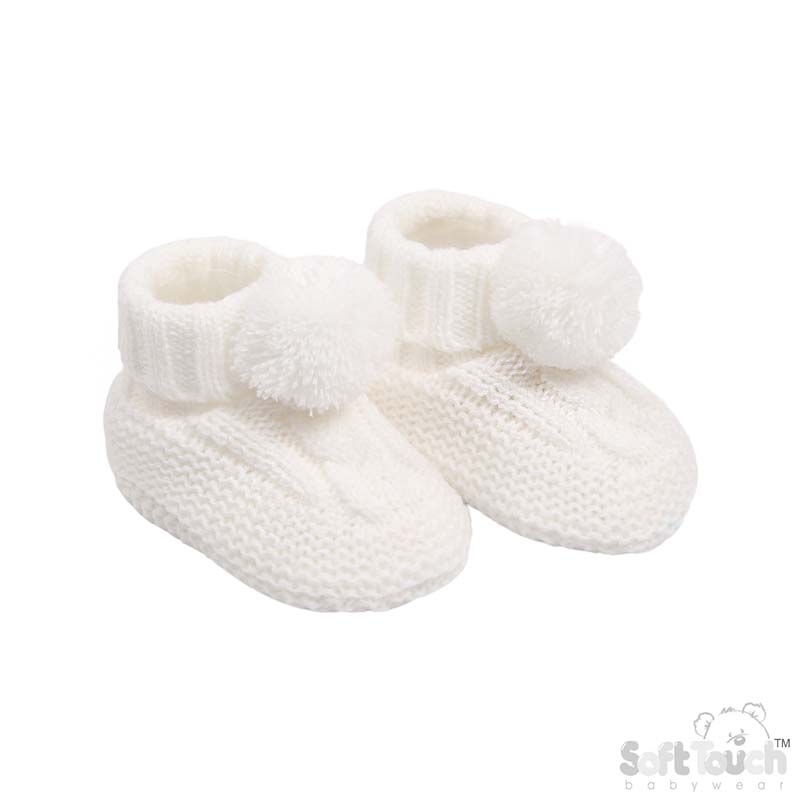 PomPom Cable Knit Sock Booties NB-12M