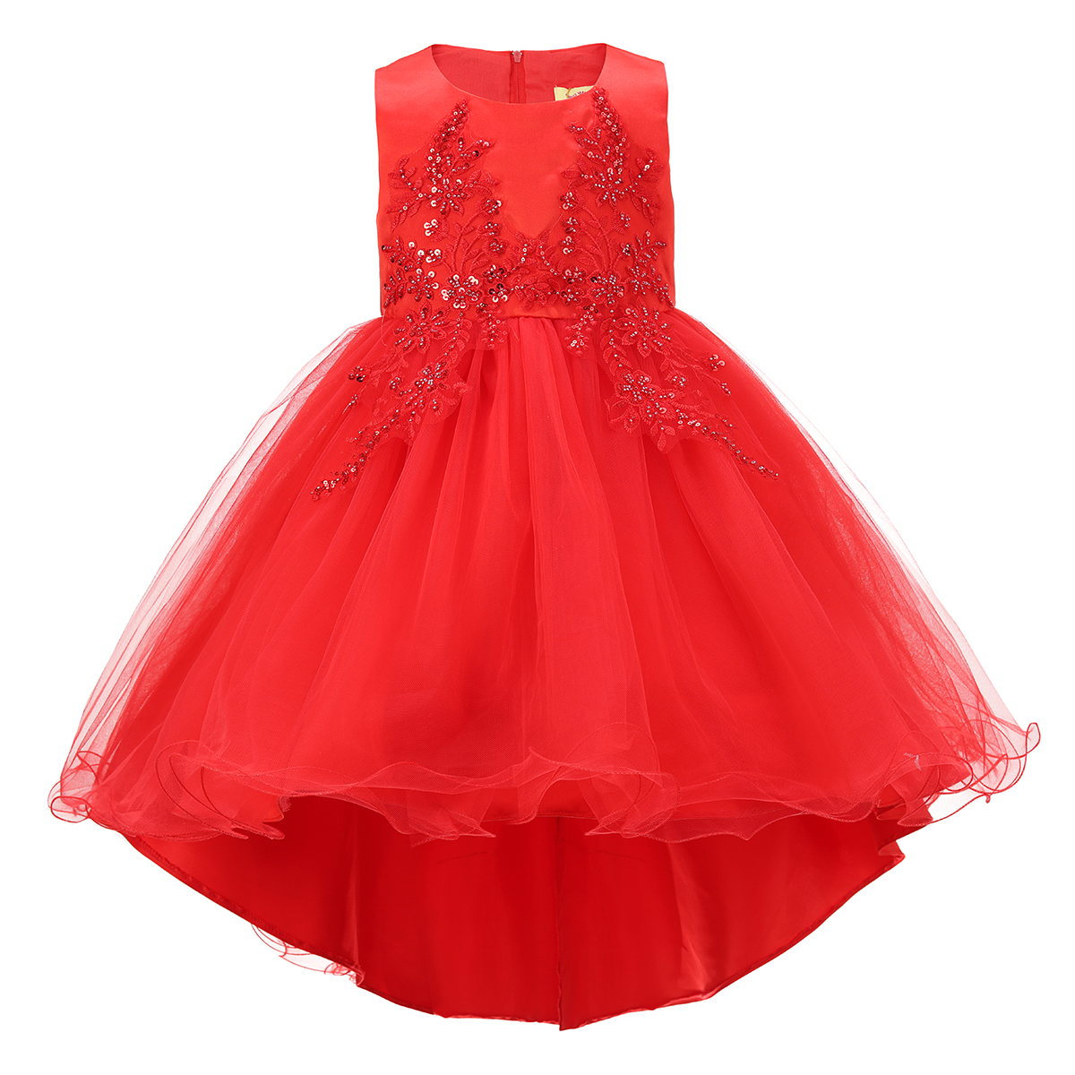 Red Floral Ruffle Asymmetric Dress 2-13