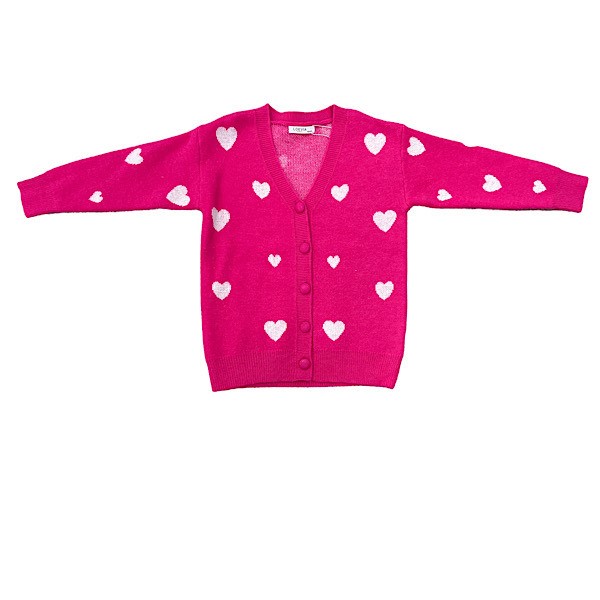 Hot Pink/White Knitted Heart Cardigan 4-14