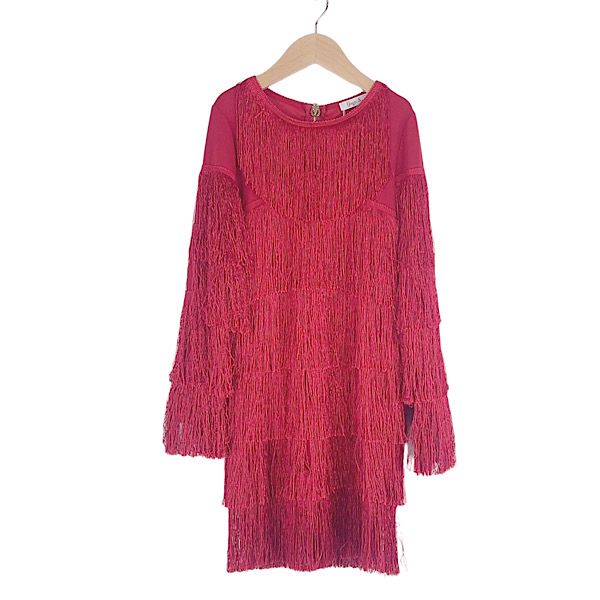 Red Christmas Tiered Rara Fringe Dress 4-14