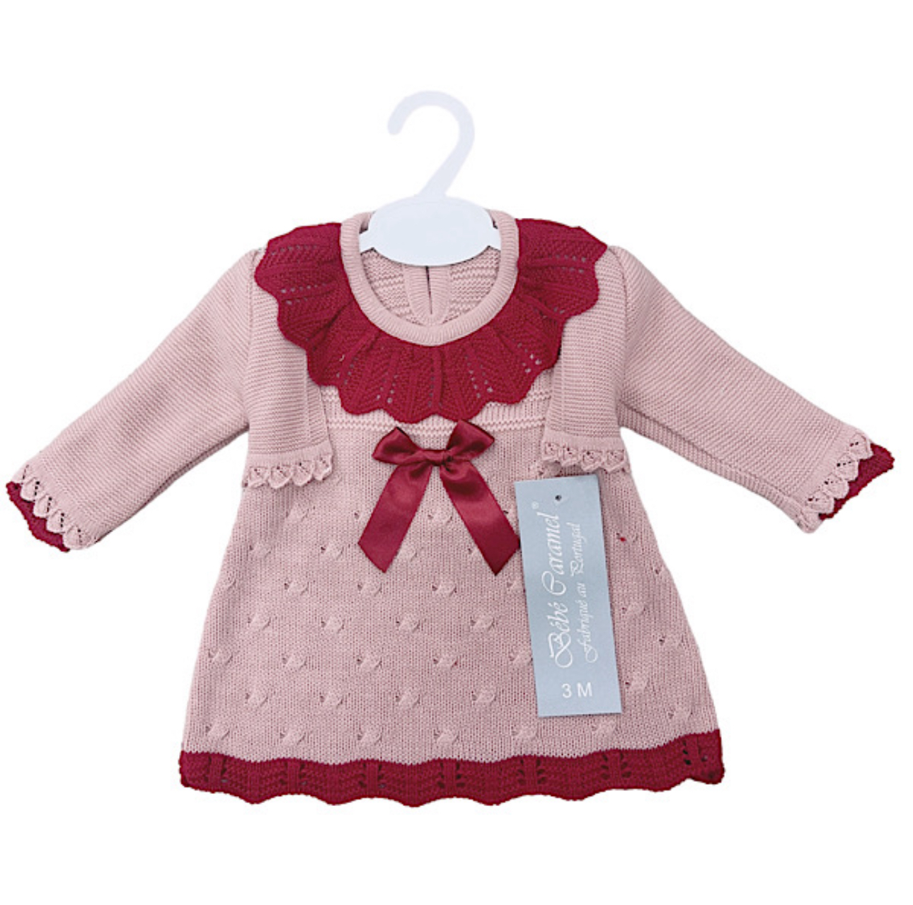 Salmon & Red Knitted 2-in-1 Bolero Dress 3-12M